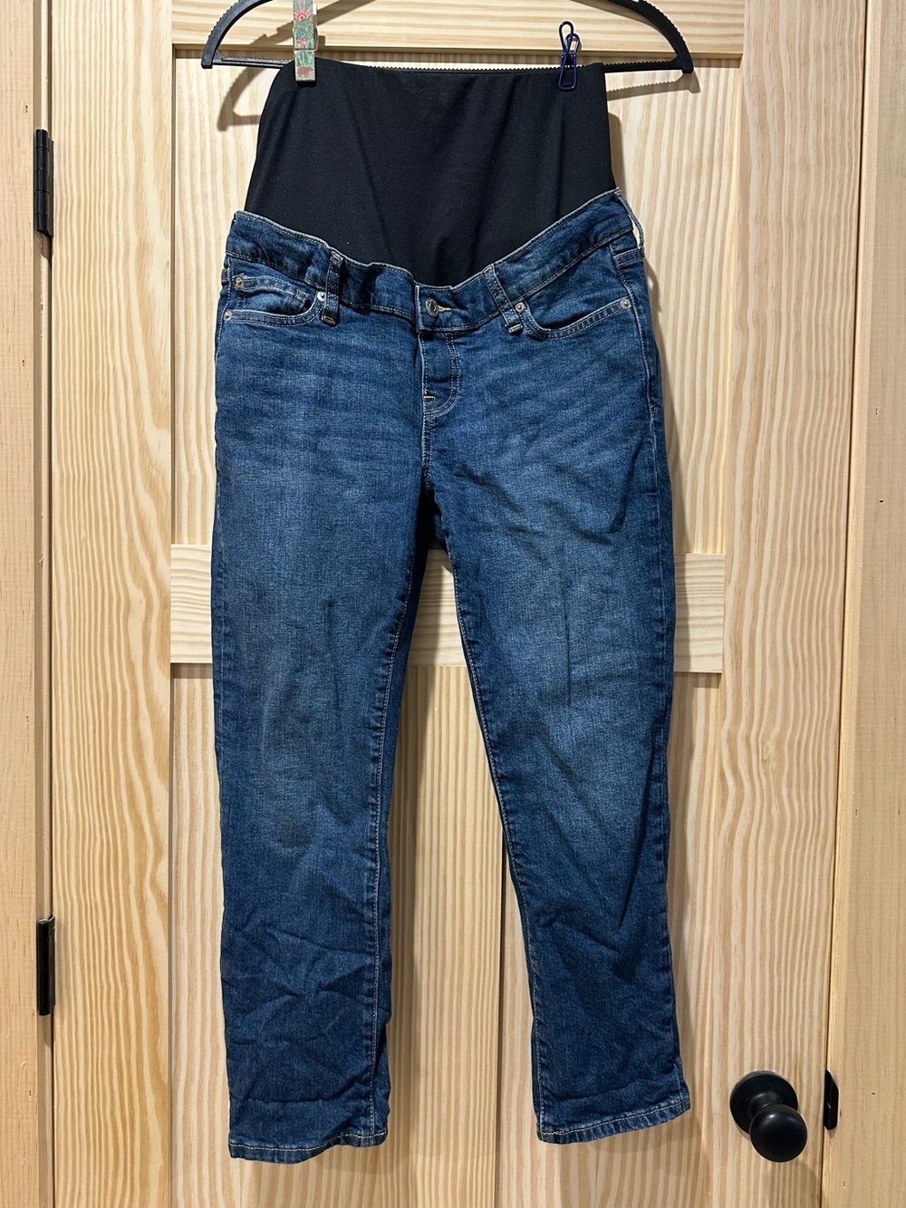 GAP Maternity Dark Blue Denim Cropped Jeans with Black Stretch Panel